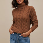 Load image into Gallery viewer, Polotröja Dam Kabelmönster Hög Krage | Vardagsbruk