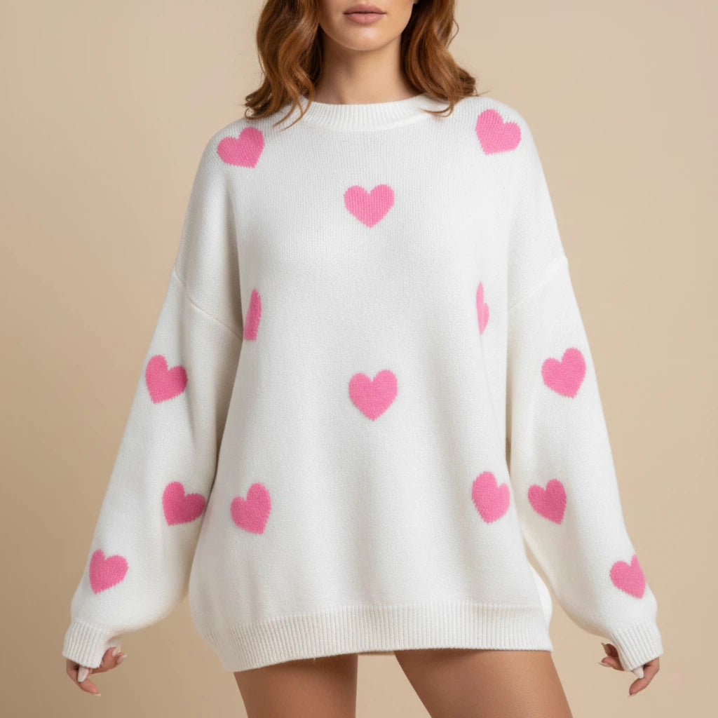 Tröja dam med hjärtmönster oversize | höst och vinter