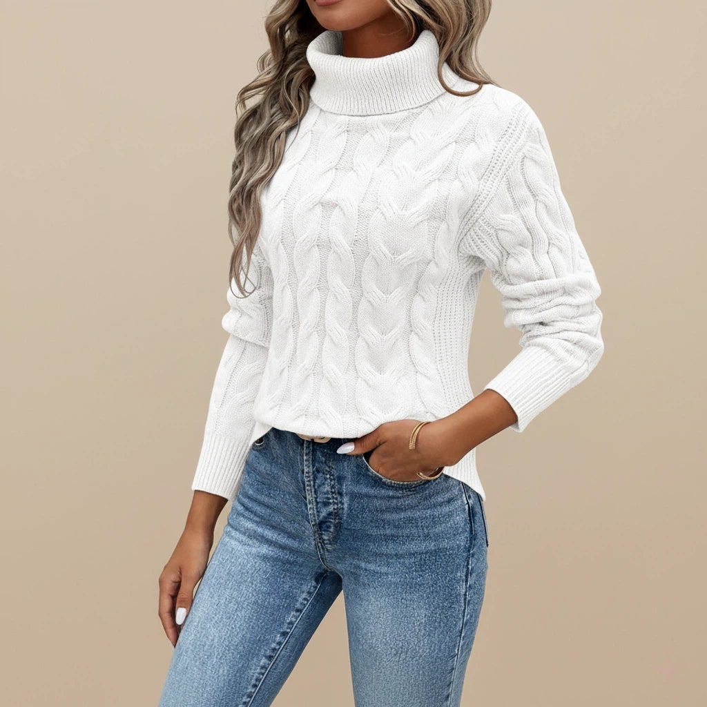 Polotröja Dam Kabelmönster Hög Krage | Vardagsbruk