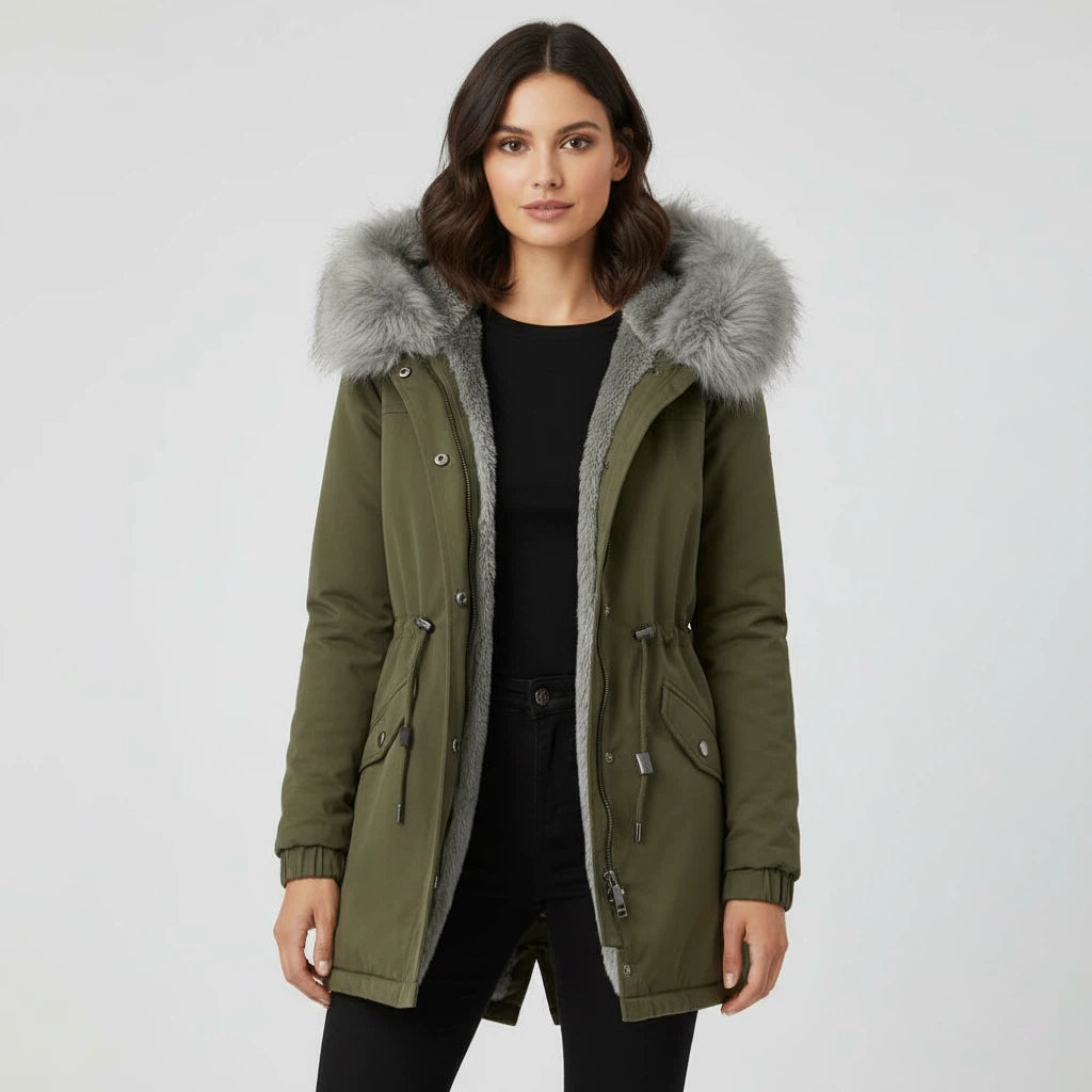 Vinterjacka dam med huva och knappar | Vardag och kyligt väder