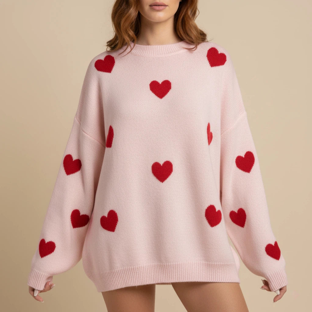 Tröja dam med hjärtmönster oversize | Höst och vinter