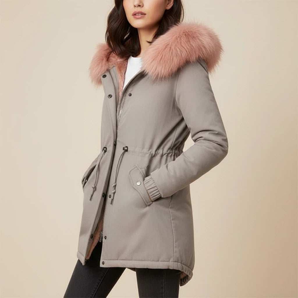Vinterjacka dam med huva och knappar | vardag och kyligt väder