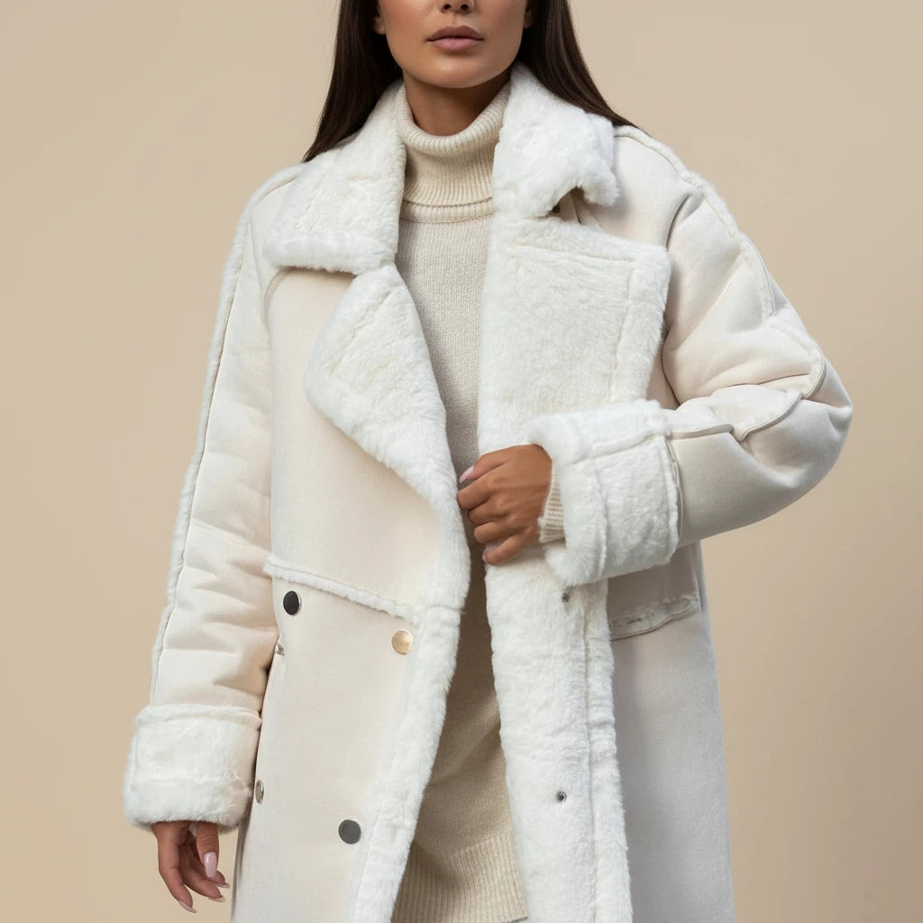 Vinterjacka dam lång med dubbelknäppning | kalla dagar