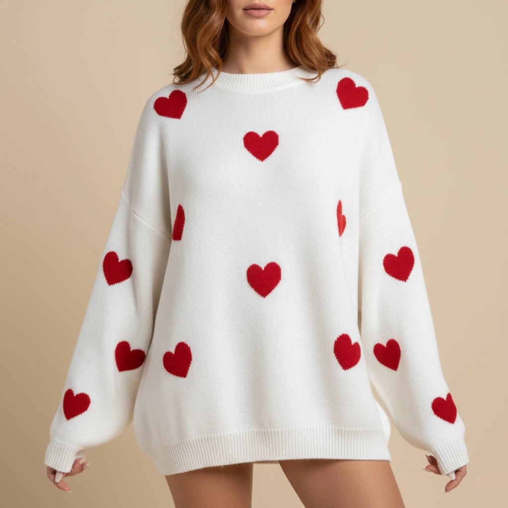 Tröja dam med hjärtmönster oversize | Höst och vinter