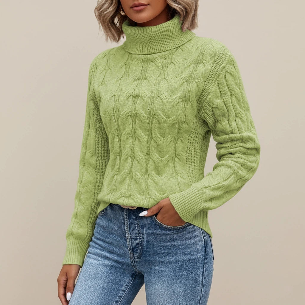 Polotröja Dam Kabelmönster Hög Krage | Vardagsbruk