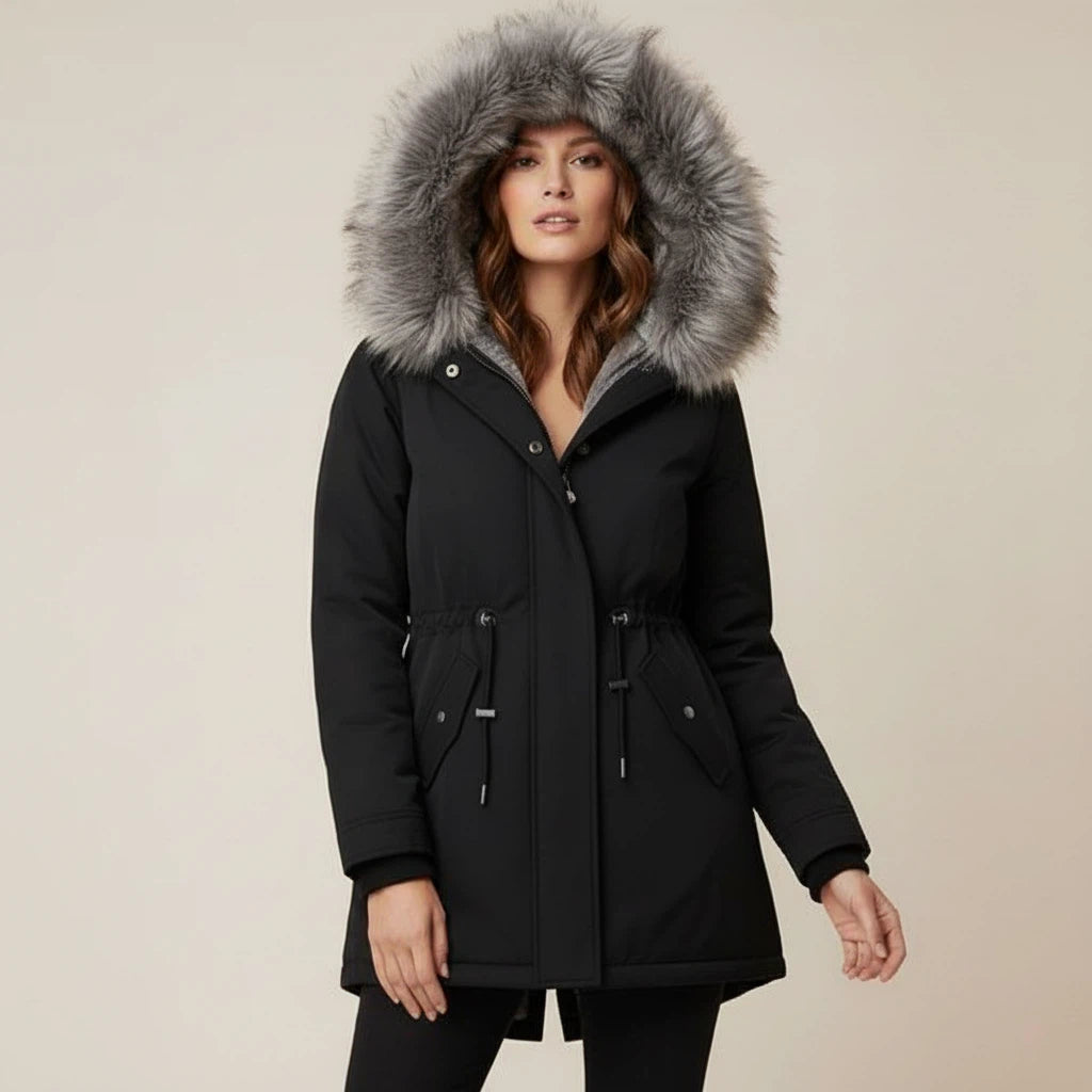 Vinterjacka dam med huva och knappar | Vardag och kyligt väder