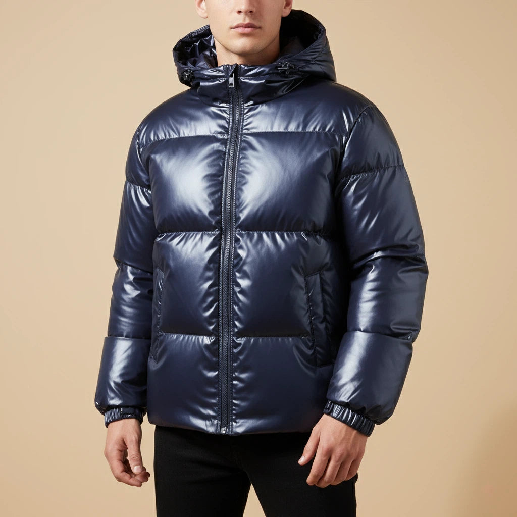 Pufferjacka herr med huva och dragkedja | Kalla dagar