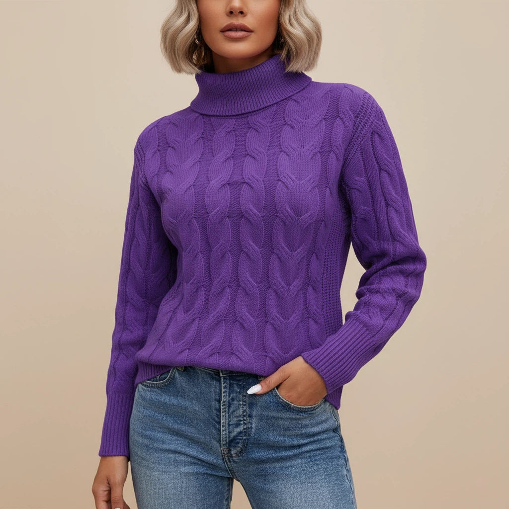 Polotröja Dam Kabelmönster Hög Krage | Vardagsbruk