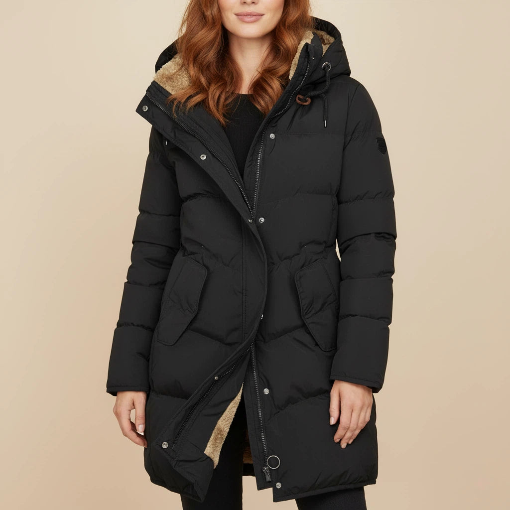 Vinterjacka dam lång modell med huva | kalla dagar