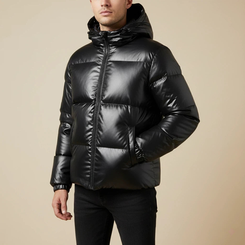Pufferjacka herr med huva och dragkedja | Kalla dagar