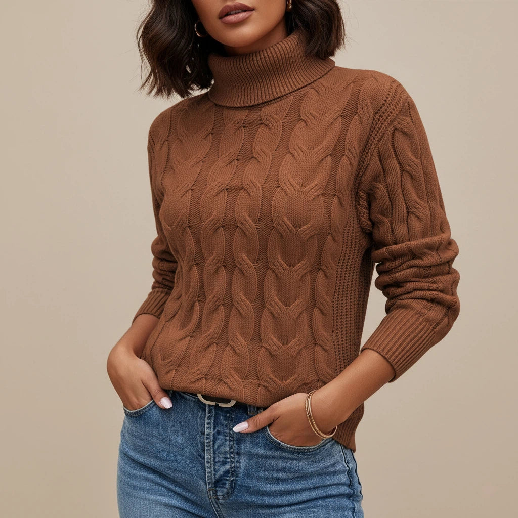 Polotröja Dam Kabelmönster Hög Krage | Vardagsbruk
