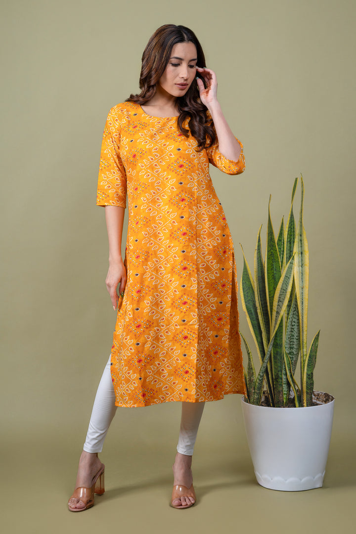 Meera Yellow Bandhani Kurti