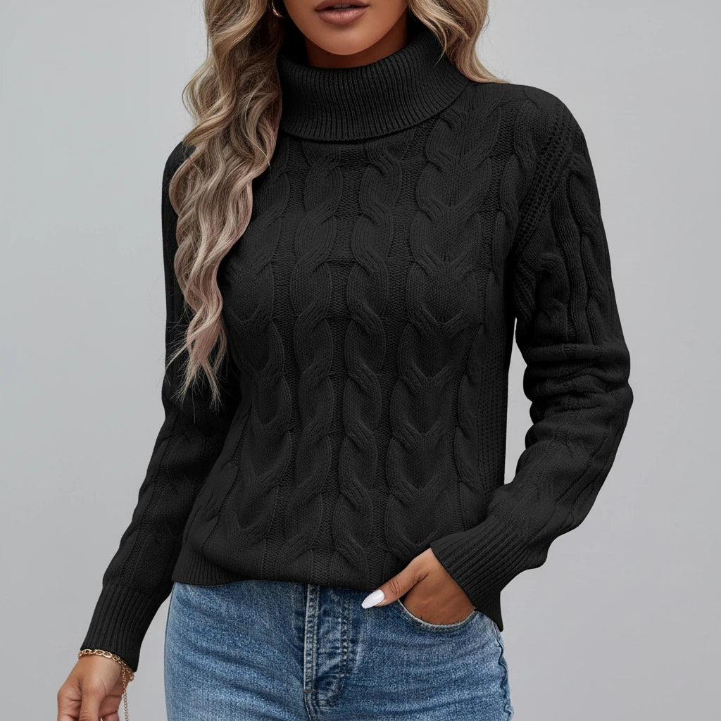 Polotröja dam kabelmönster hög krage | vardagsbruk