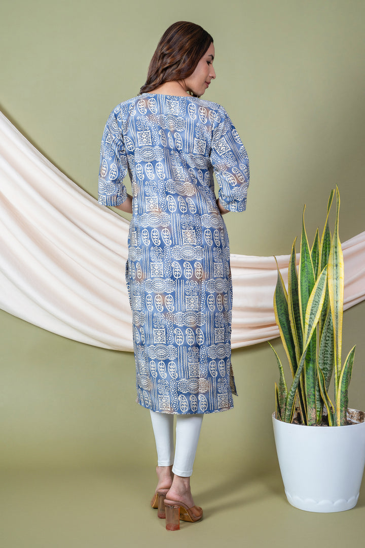 Palak Grey Block Print Kurti