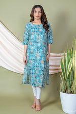 Load image into Gallery viewer, Shreya Sky Blue Block Print Kurti
