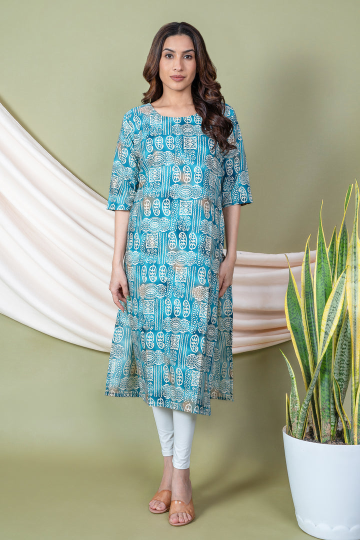 Shreya Sky Blue Block Print Kurti