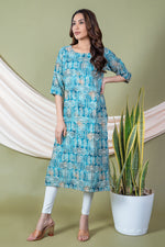 Load image into Gallery viewer, Shreya Sky Blue Block Print Kurti
