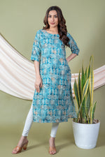 Load image into Gallery viewer, Shreya Sky Blue Block Print Kurti
