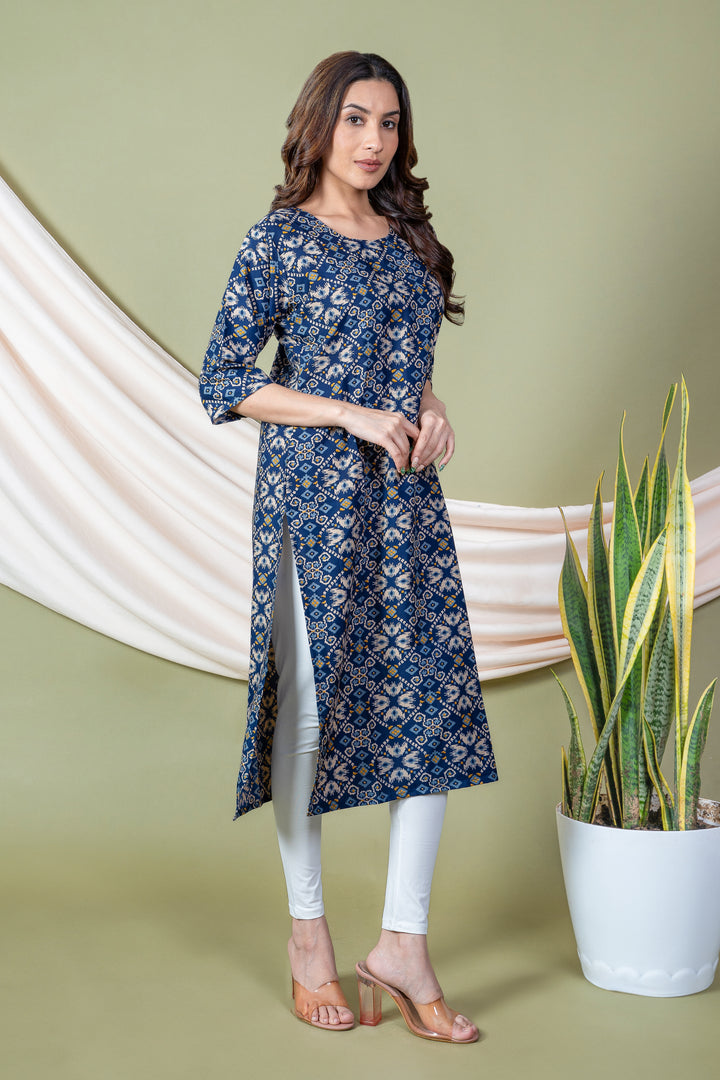 Vidhi Dark Blue Abstract Print Kurti