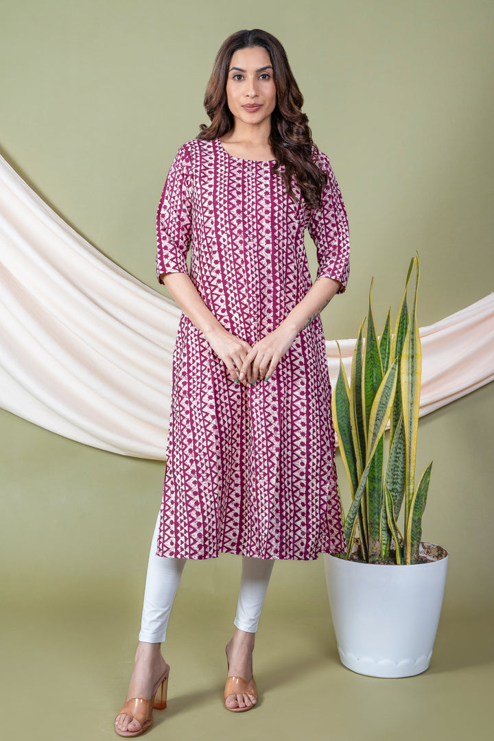 Aditi Pink Border Print Kurti