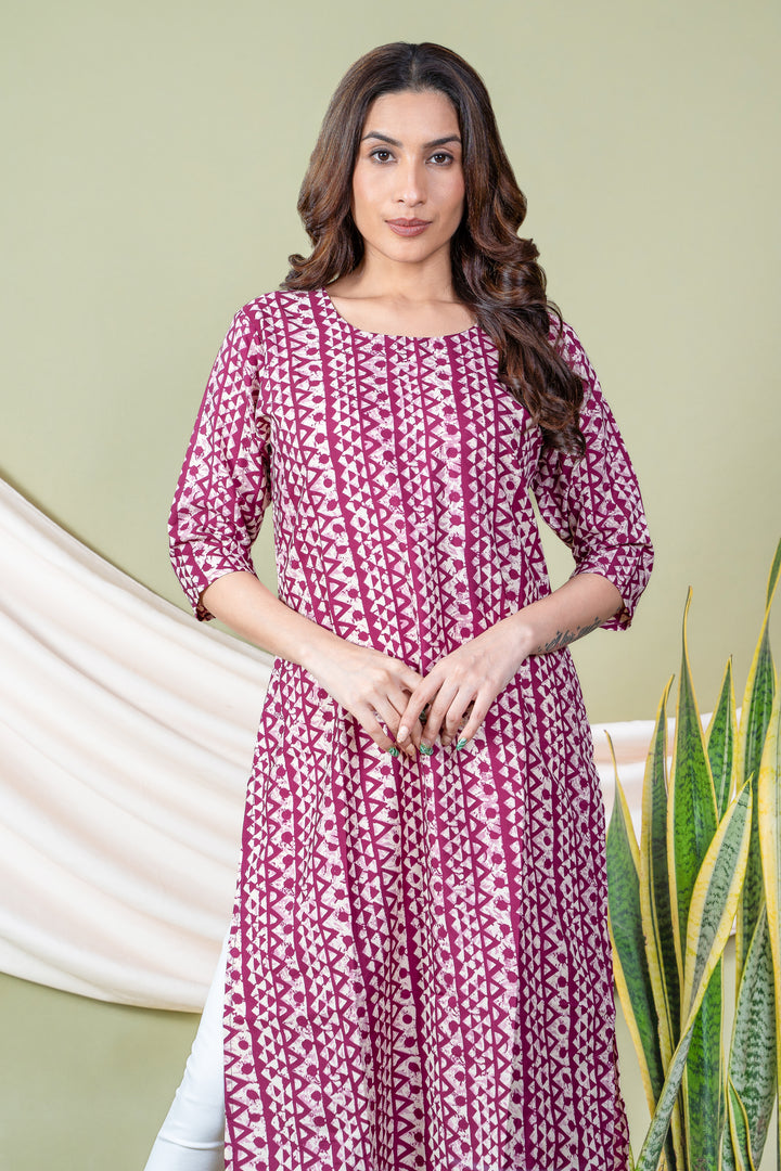 Aditi Pink Border Print Kurti