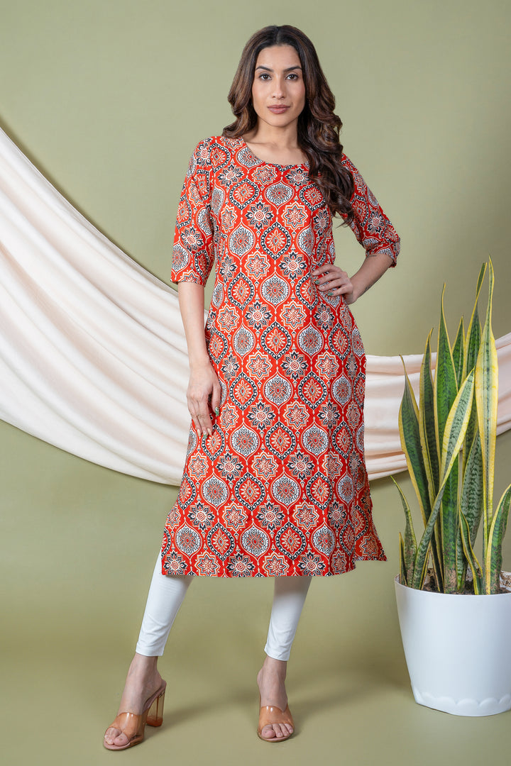 Mansi Orange Mordern Abstract Kurti