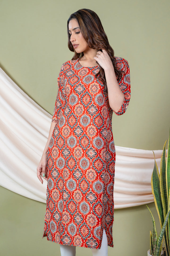 Mansi Orange Mordern Abstract Kurti