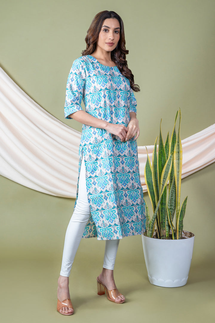 Sonal Sky Blue Ikat Abstract Kurti