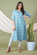 Load image into Gallery viewer, Sonal Sky Blue Ikat Abstract Kurti
