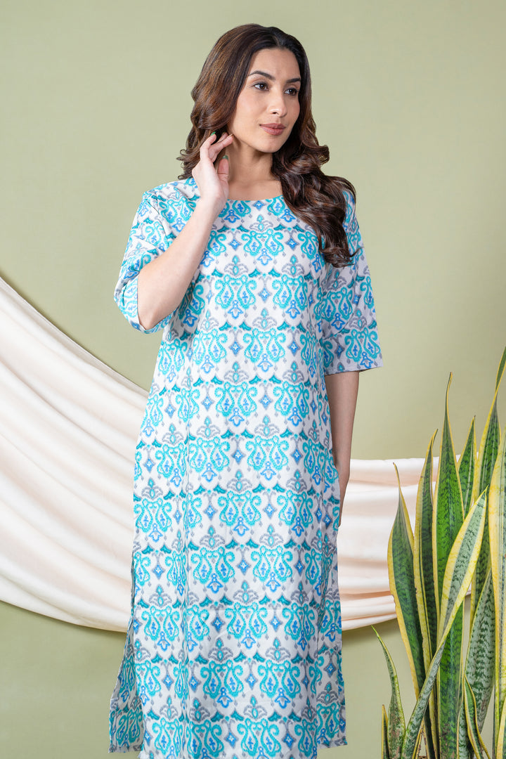 Sonal Sky Blue Ikat Abstract Kurti