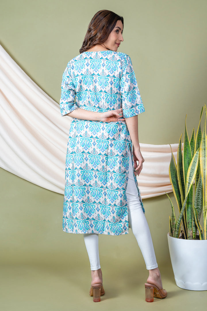 Sonal Sky Blue Ikat Abstract Kurti