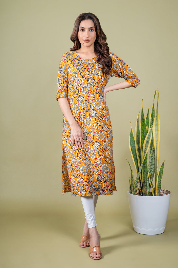 Avni Yellow Abstract Kurti