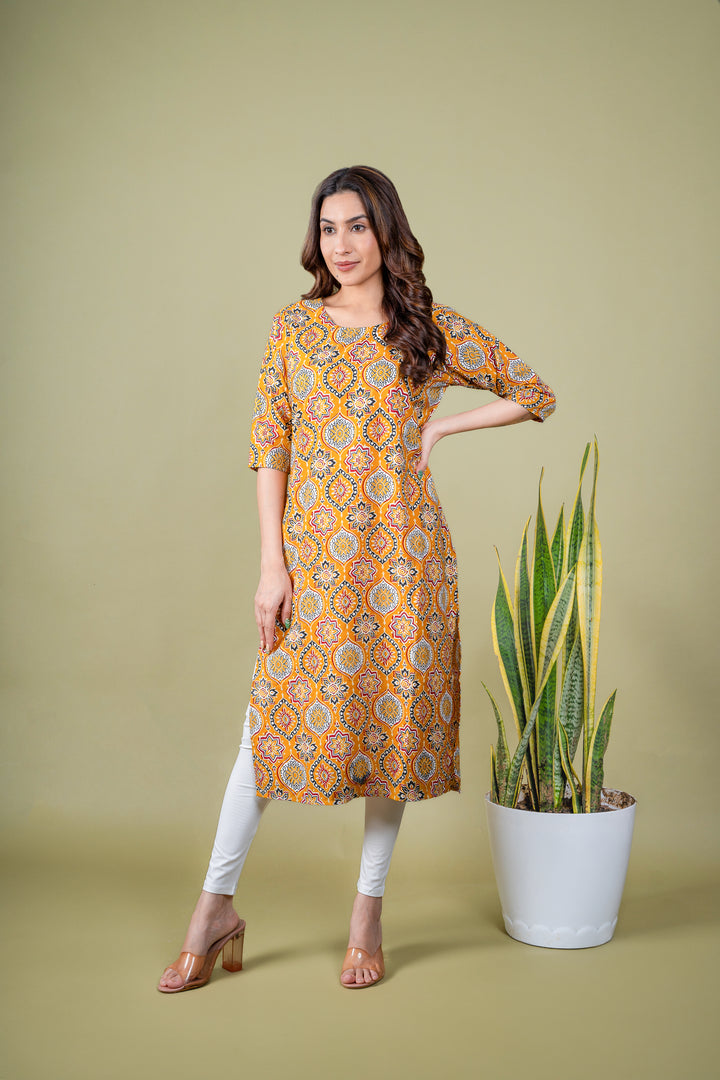 Avni Yellow Abstract Kurti