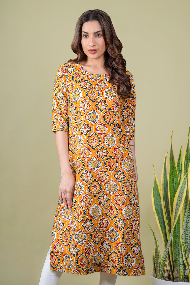 Avni Yellow Abstract Kurti