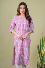 Load image into Gallery viewer, Gayatri Pink Border Print Kurti
