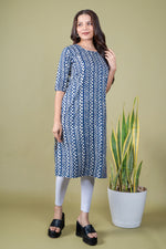 Load image into Gallery viewer, Jyoti Blue Border Print Kurti
