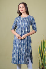 Load image into Gallery viewer, Jyoti Blue Border Print Kurti

