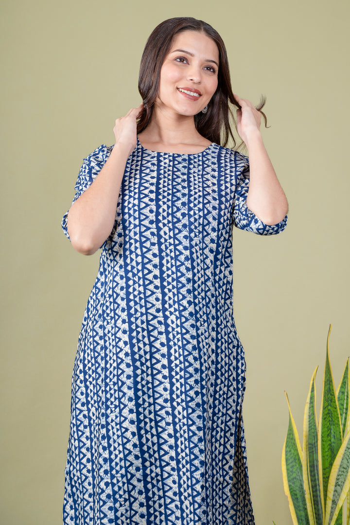Jyoti Blue Border Print Kurti