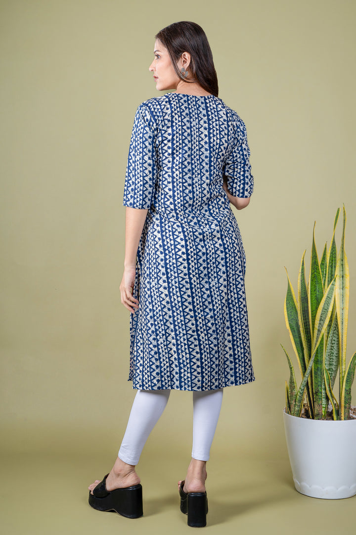 Jyoti Blue Border Print Kurti