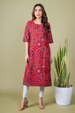 Load image into Gallery viewer, Trisha Red Bandhani Abstract Kurti
