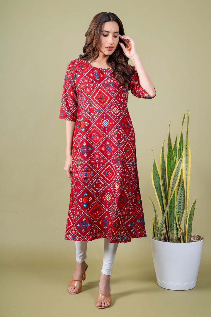 Trisha Red Bandhani Abstract Kurti