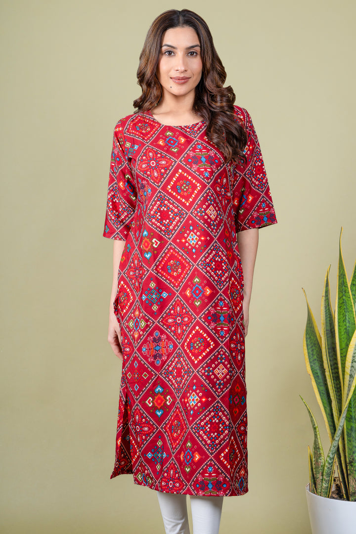 Trisha Red Bandhani Abstract Kurti