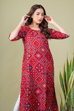 Load image into Gallery viewer, Trisha Red Bandhani Abstract Kurti
