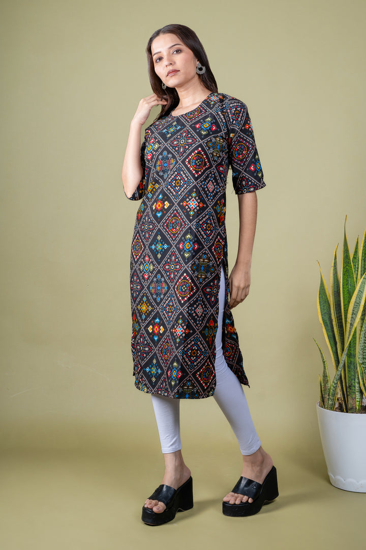 Maitri Black Bandhani Abstract Kurti