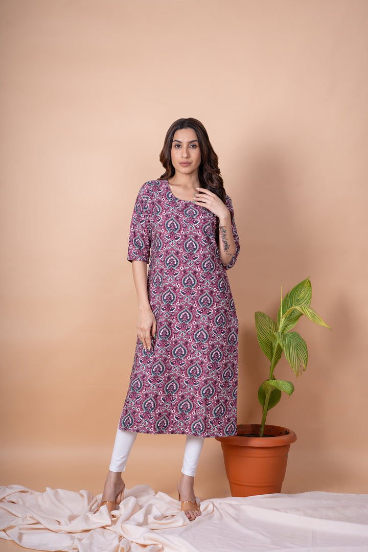 Pooja Mauve Floral Abstract Kurti