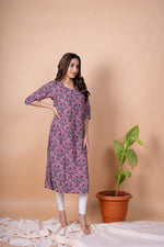 Load image into Gallery viewer, Pooja Mauve Floral Abstract Kurti
