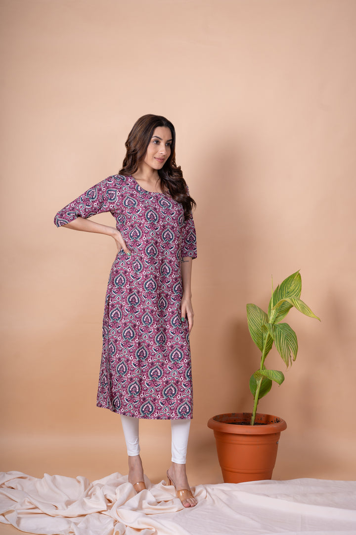 Pooja Mauve Floral Abstract Kurti