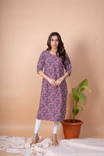 Load image into Gallery viewer, Pooja Mauve Floral Abstract Kurti
