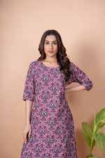 Load image into Gallery viewer, Pooja Mauve Floral Abstract Kurti
