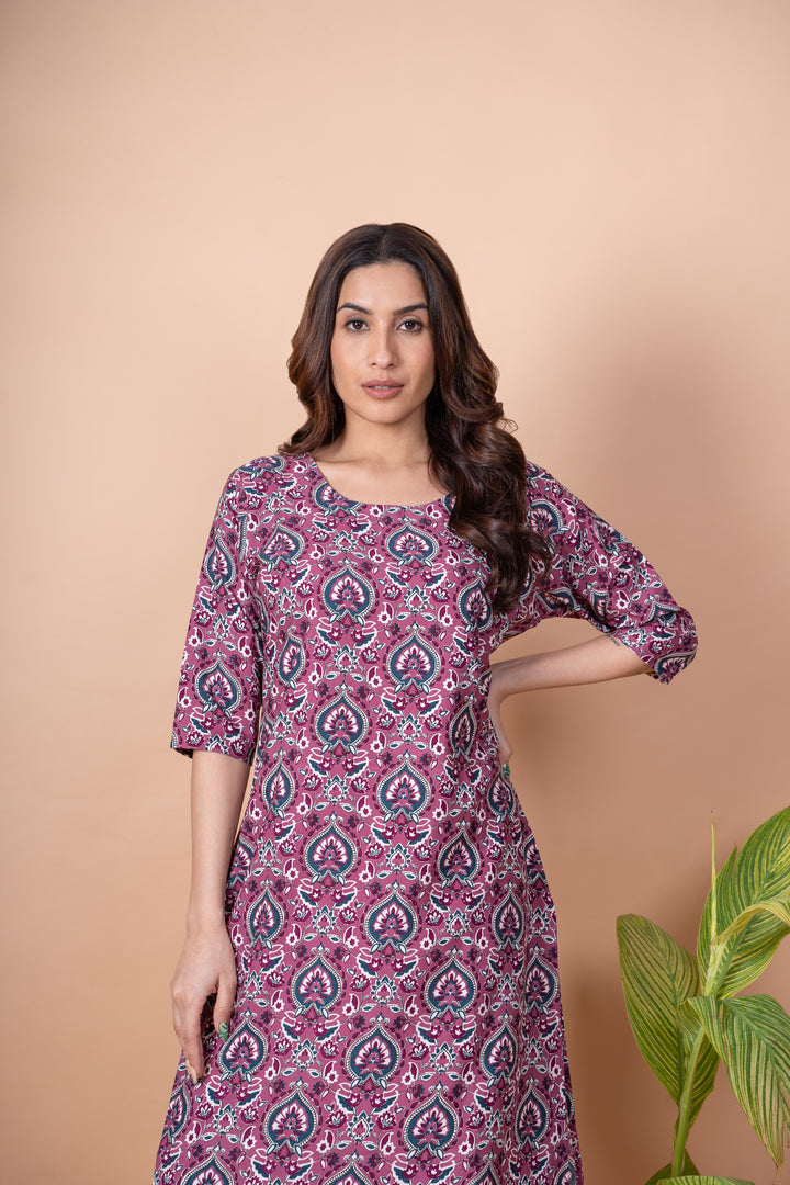 Pooja Mauve Floral Abstract Kurti